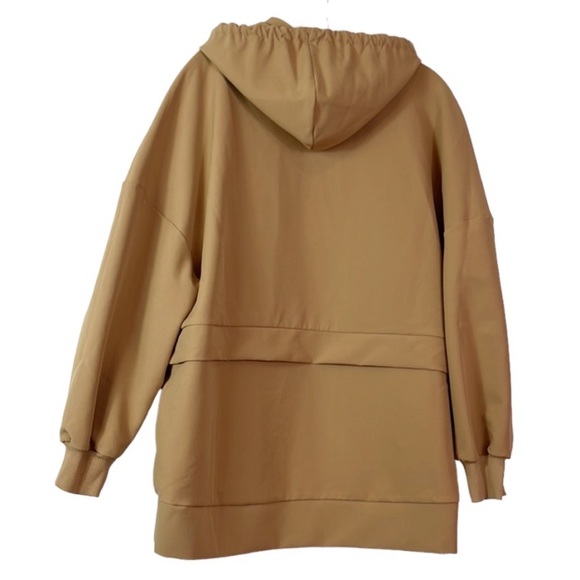 Zara Pullover Sweatshirt Tan Woven Oversized Women's Size XS Hoodie NWT - Picture 2 of 12
